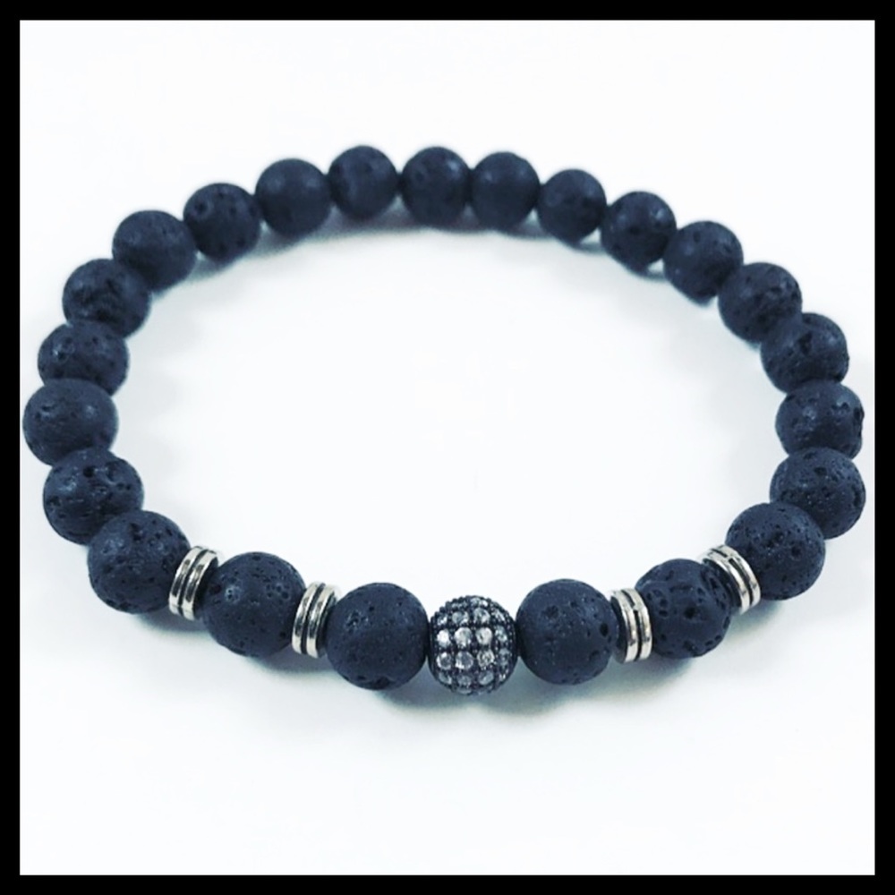 Women Lava rock black rodhium cz ball bracelet - Picture 6 of 10